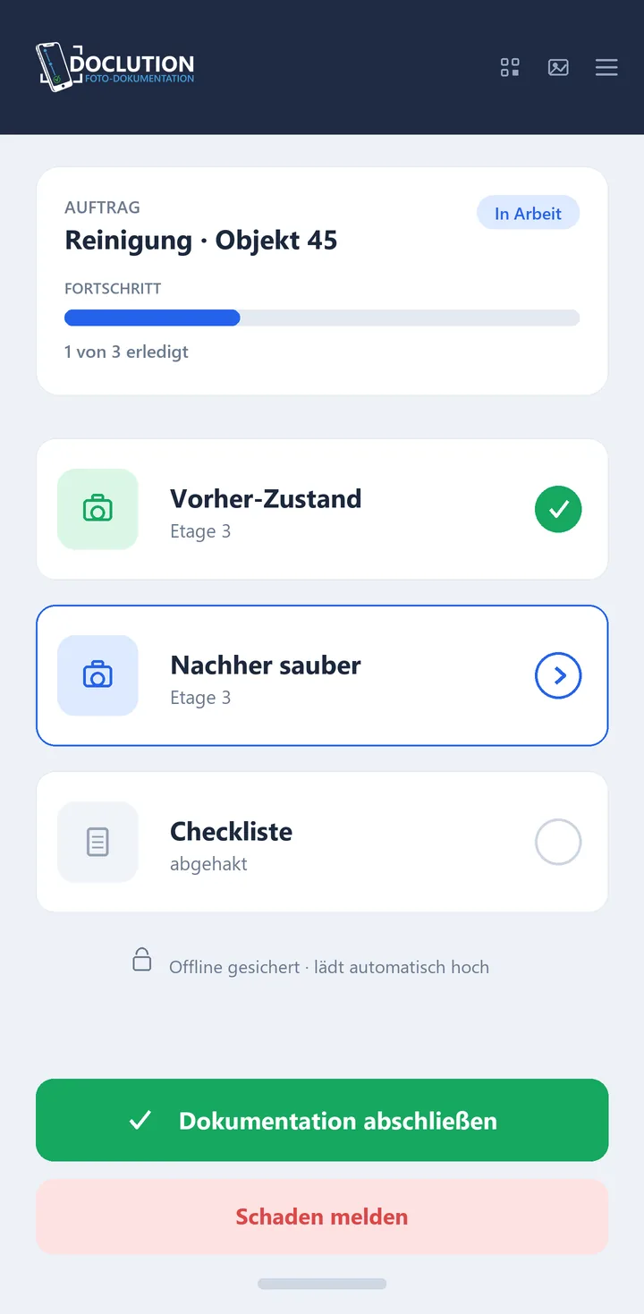 Doclution App – Reinigung